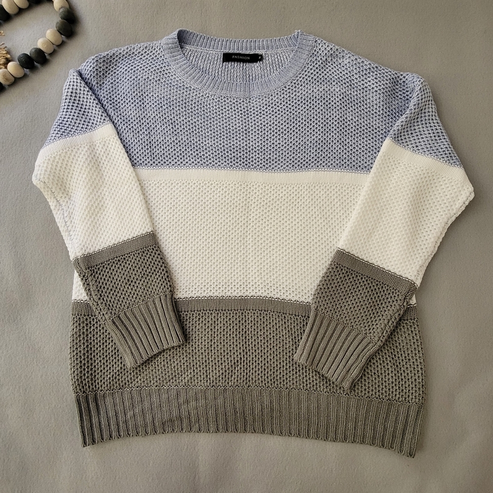 FASHION  Variegated Knit Pullover Sweater Blue Long Sleeve Women's Medium